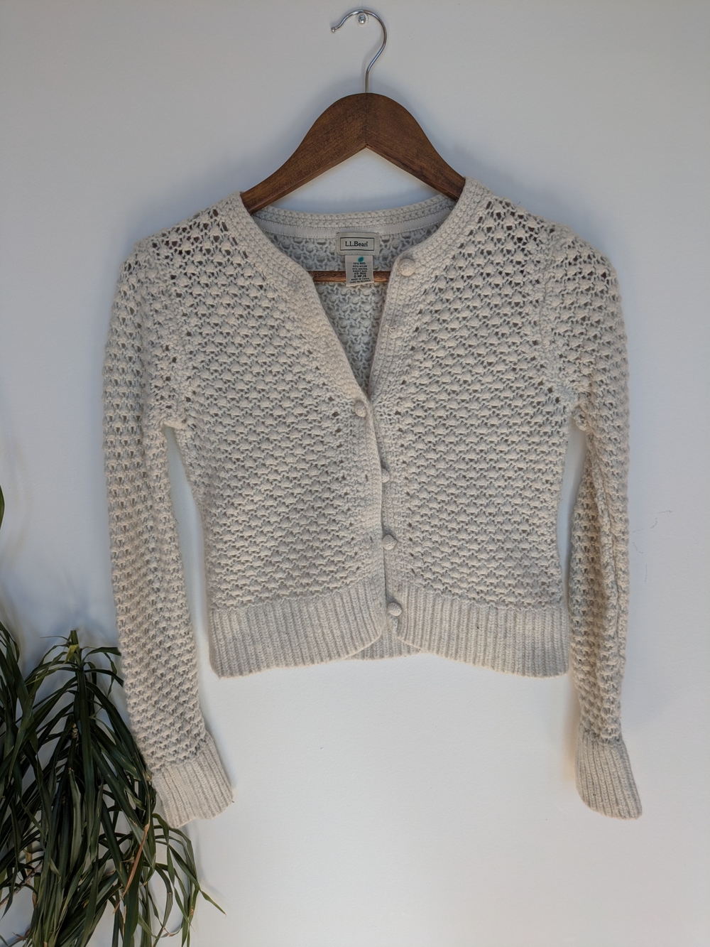 L.L. Bean Cream Knit Button-Front Cardigan